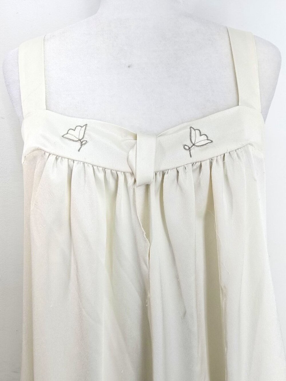 VTG 80s Lucie Ann Shiny Satin Long Ivory Peignoir Dress Nightgown Women S - Picture 2 of 8